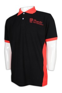 P1141 訂做男裝撞色Polo恤 下擺開叉設計 Polo恤供應商     黑色撞色領紅色
